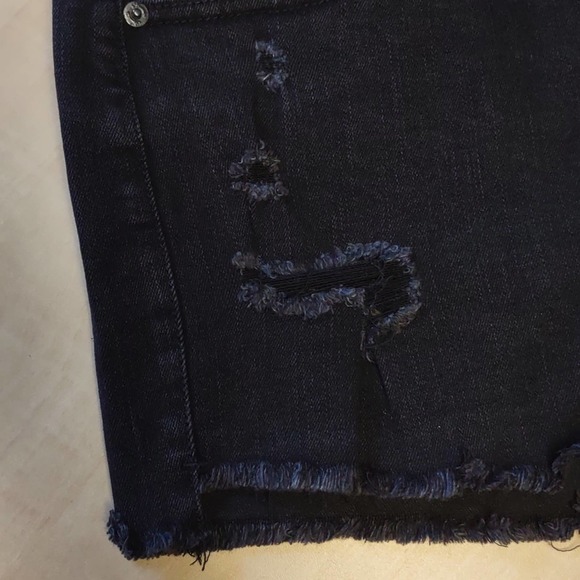 Mid Rise Distressed Raw Hem Denim Shorts Black 12 by Anvain - Picture 9 of 10